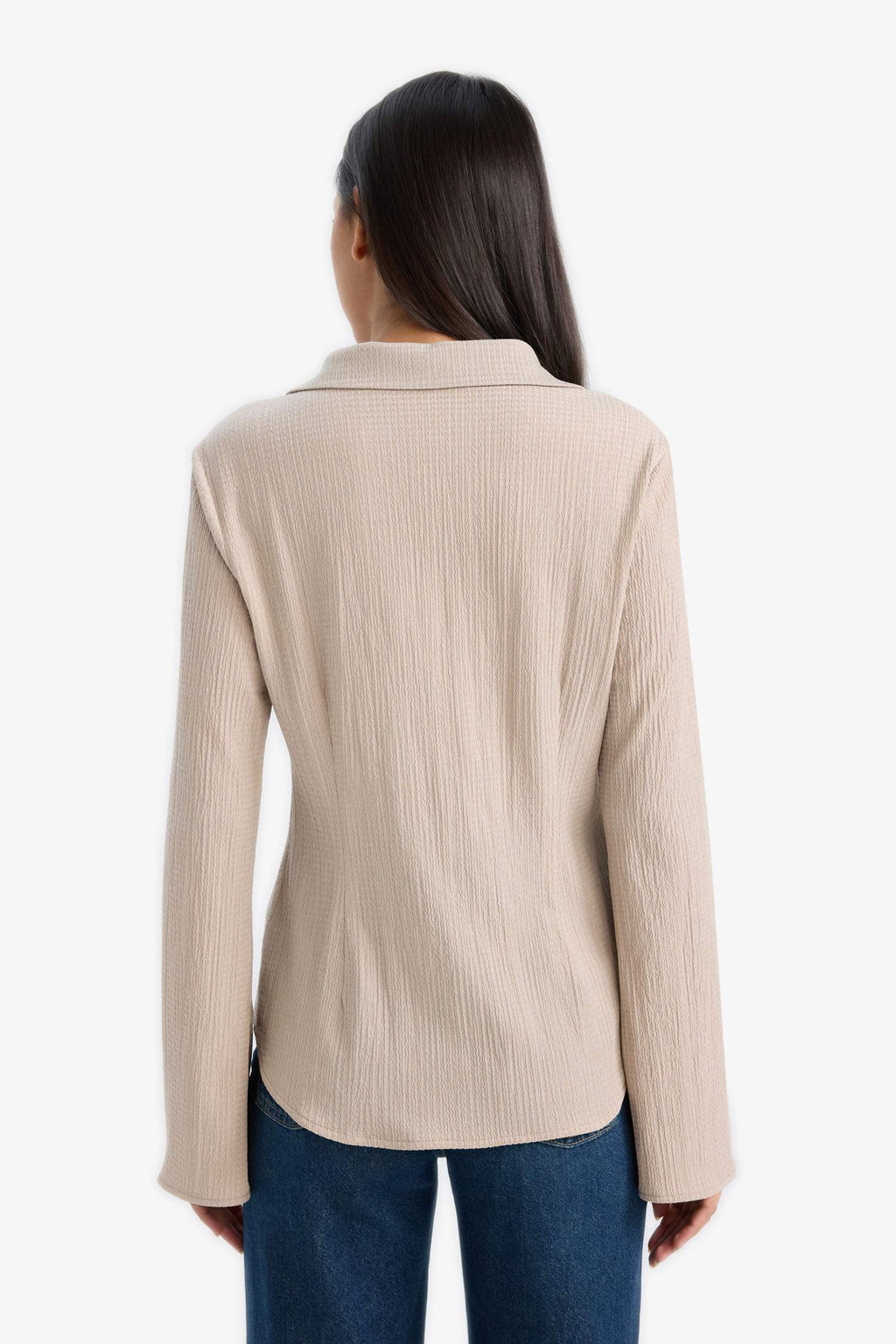 Regular Fit Shirt Collar Long Sleeve Blouse