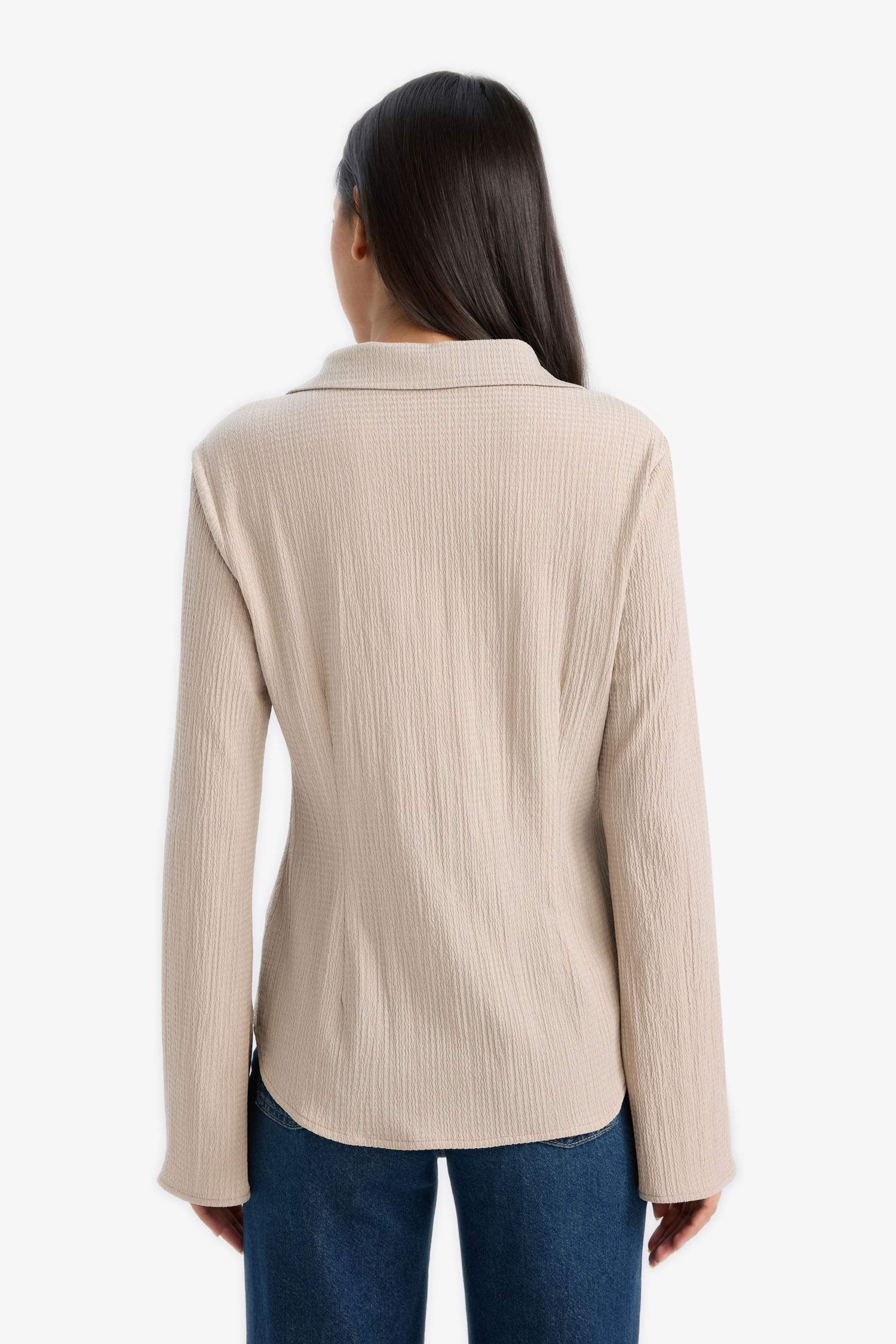 Regular Fit Shirt Collar Long Sleeve Blouse