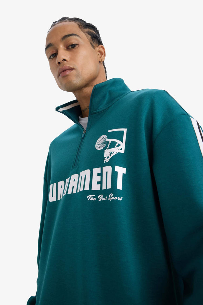 DeFactoFit Boxy Fit Printed Scuba Fabric Sports Sweatshirt Hover Image