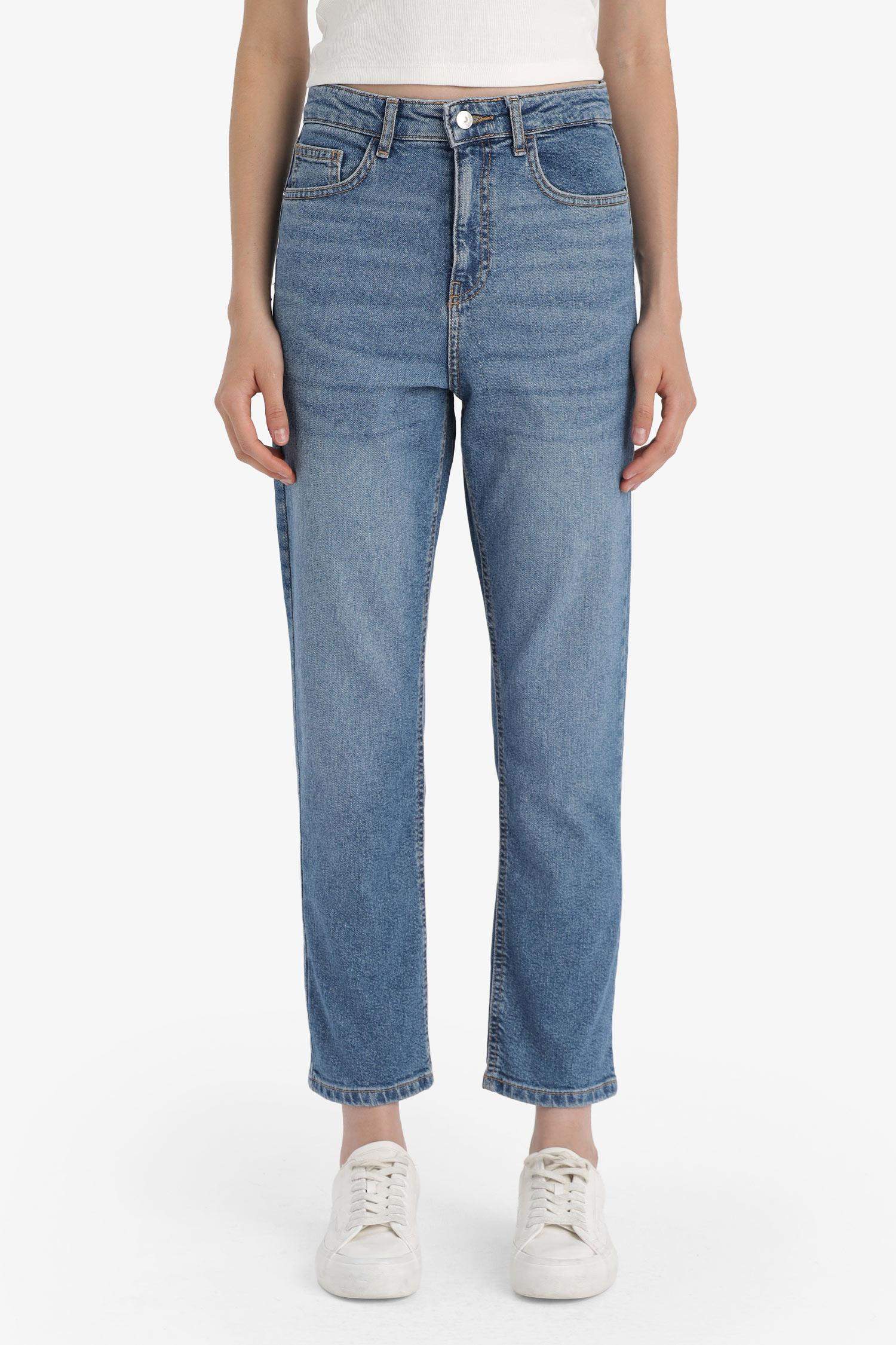 Mary Vintage Straight Fit High Waist Ankle Length Washed Jean Trousers