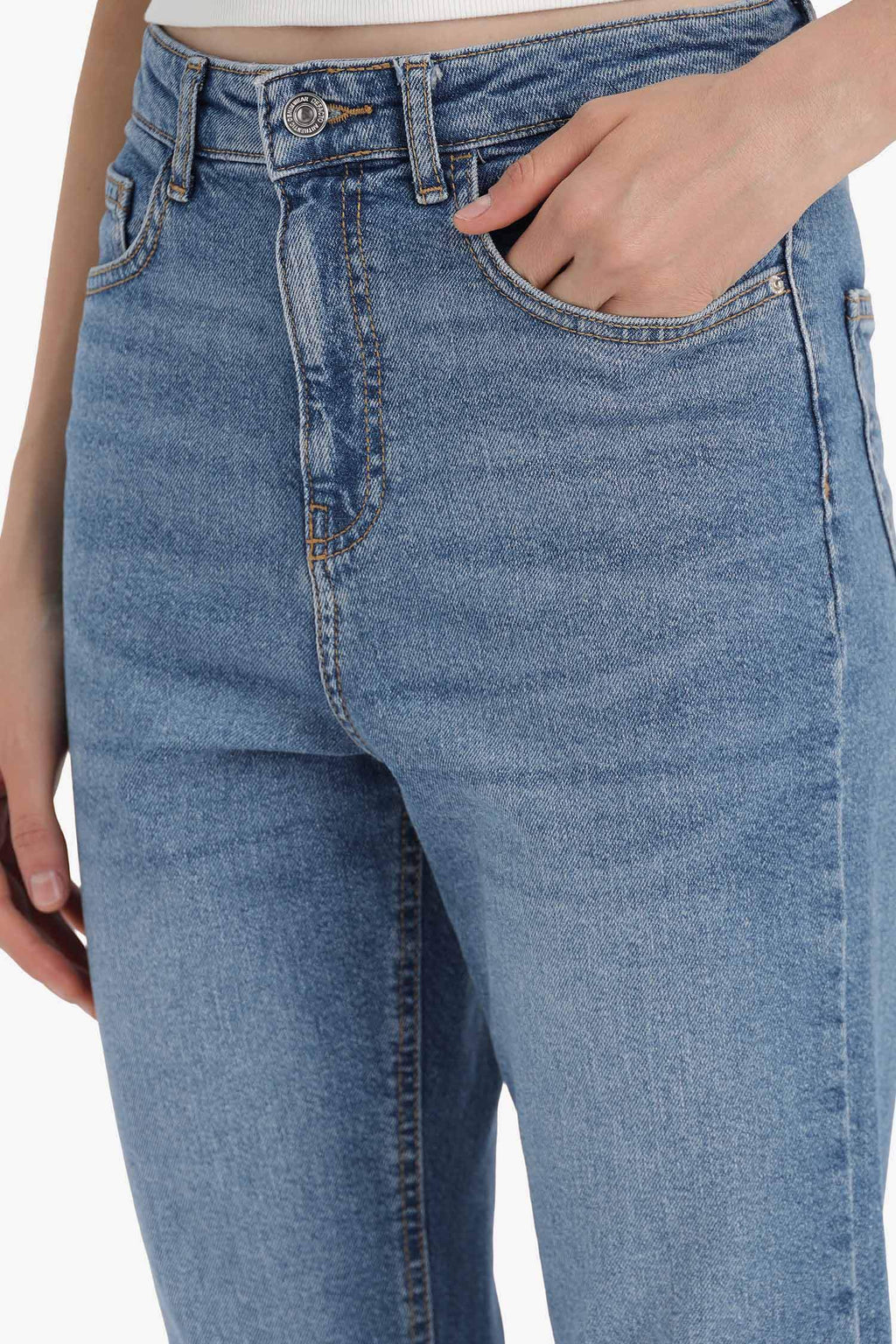 Mary Vintage Straight Fit High Waist Ankle Length Washed Jean Trousers