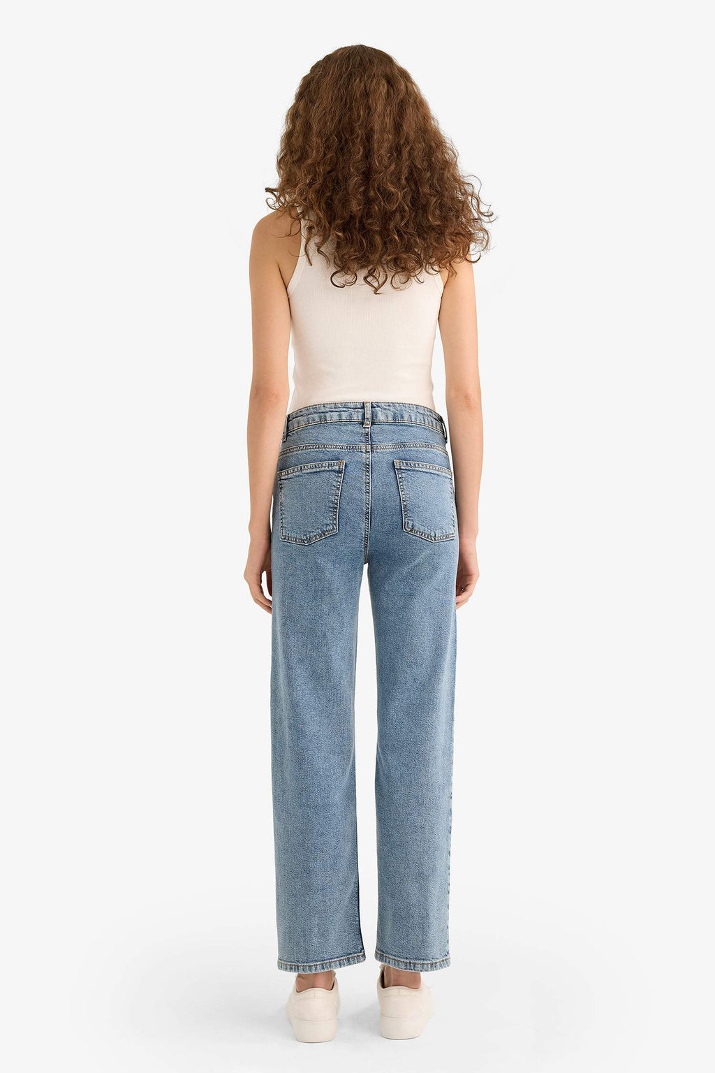 Comfort Straight High Waist Ankle Length Washed Jean Trousers