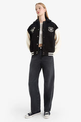 Cool Oversize Wide Fit Polo Collar Plush Bomber Jacket