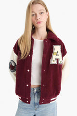 Cool Oversize Wide Fit Polo Collar Plush Bomber Jacket
