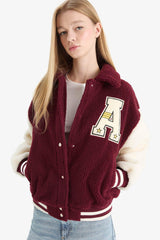 Cool Oversize Wide Fit Polo Collar Plush Bomber Jacket