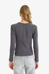 Slim-fit ribbed crew neck long sleeve t-shirt
