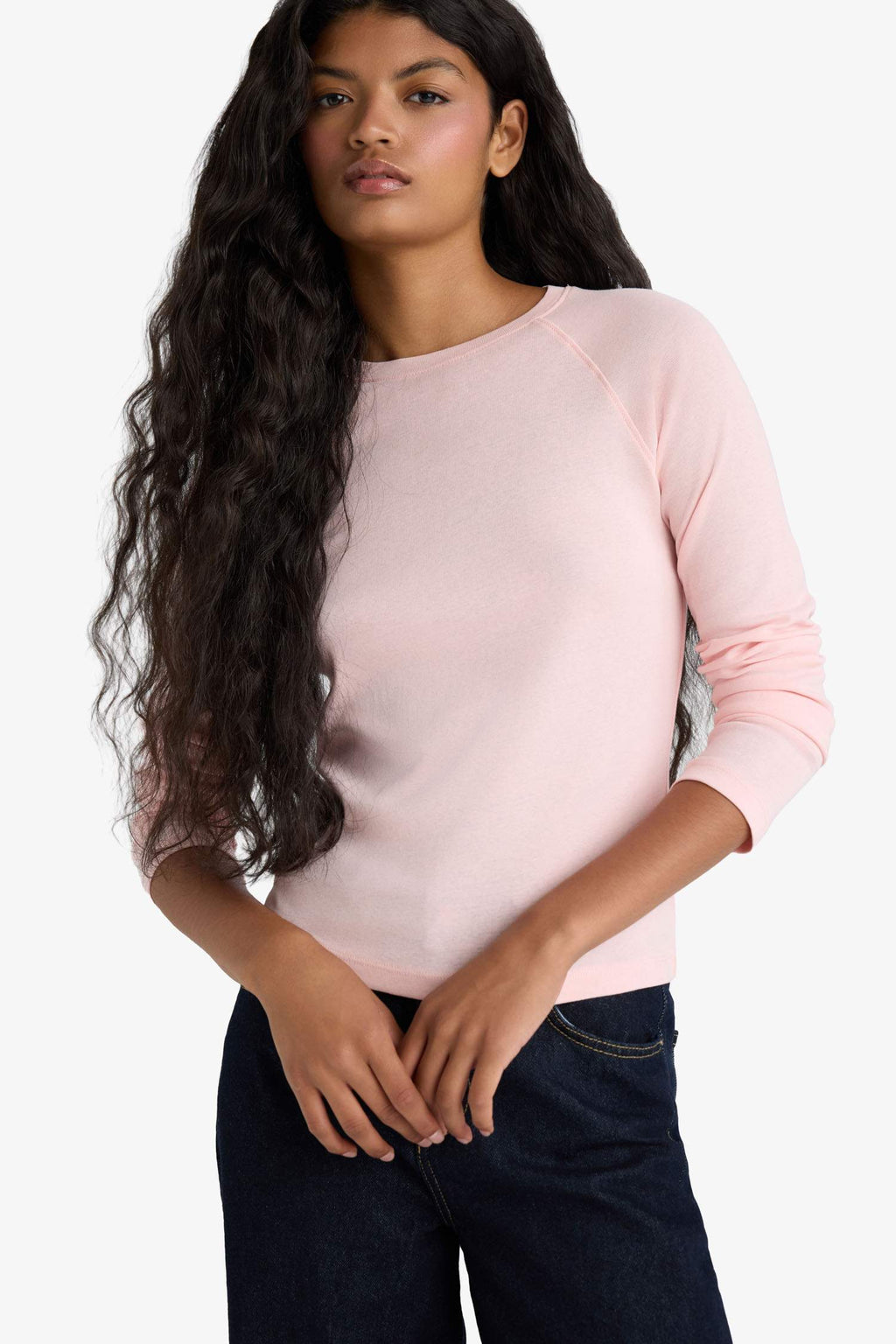 Slim-fit ribbed crew neck long sleeve t-shirt
