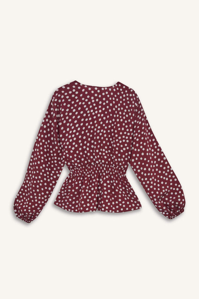 Regular Fit Crew Neck Polka Dot Long Sleeve Blouse Main Image