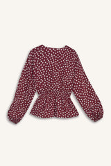 Regular Fit Crew Neck Polka Dot Long Sleeve Blouse