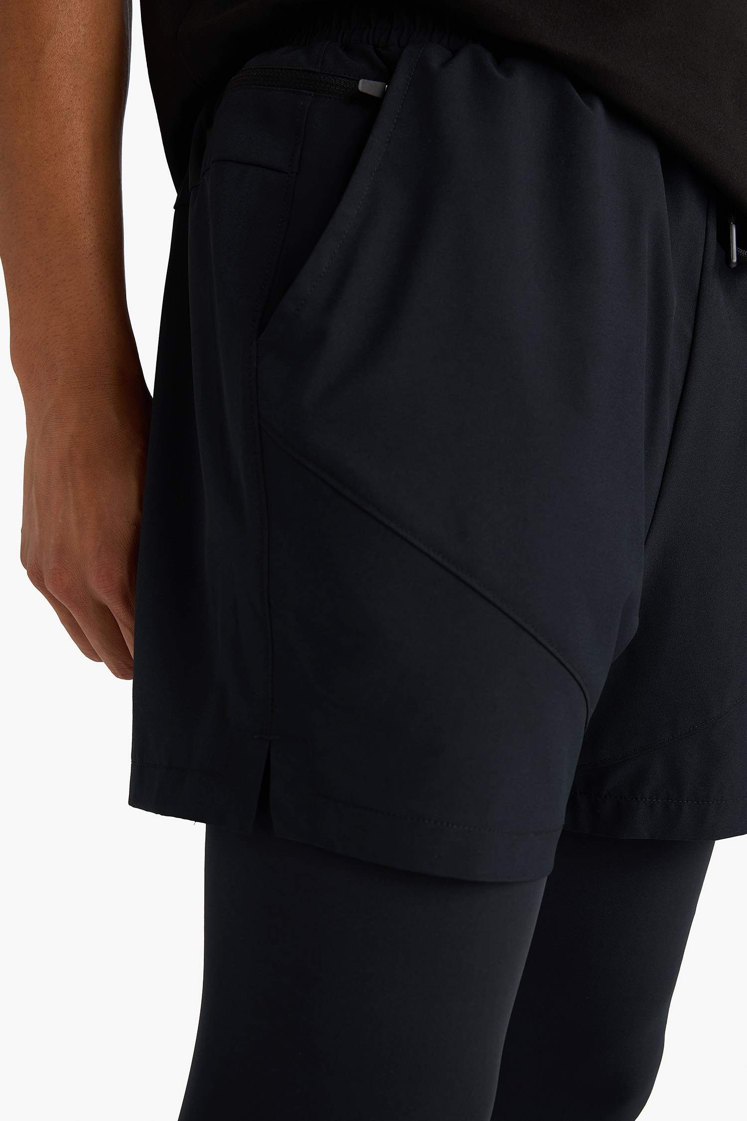 Slim Fit, Narrow Cut, Athletic, Standard Leg, Woven Shorts with Inner Leggings