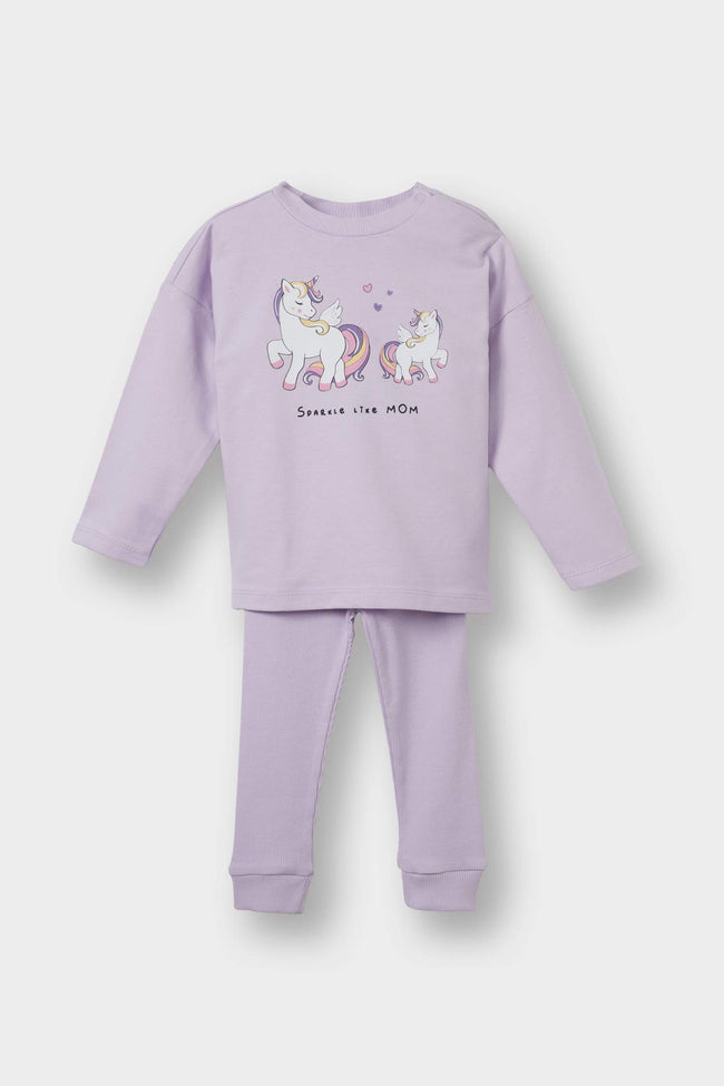 Baby Girl 2-Piece Set Unicorn Printed Long Sleeve T-Shirt Bottoms Hover Image