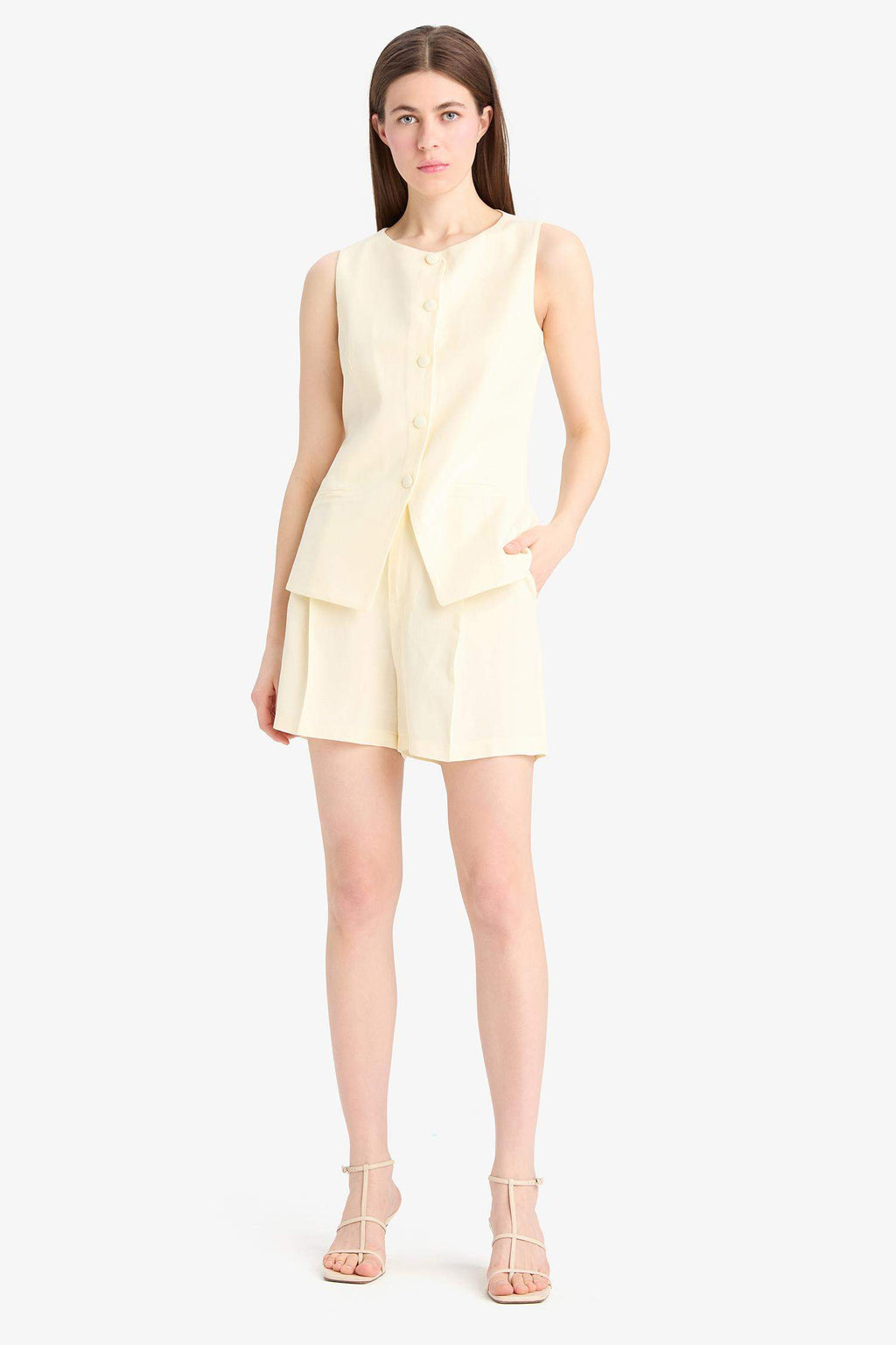 High Waist Linen Blend Shorts