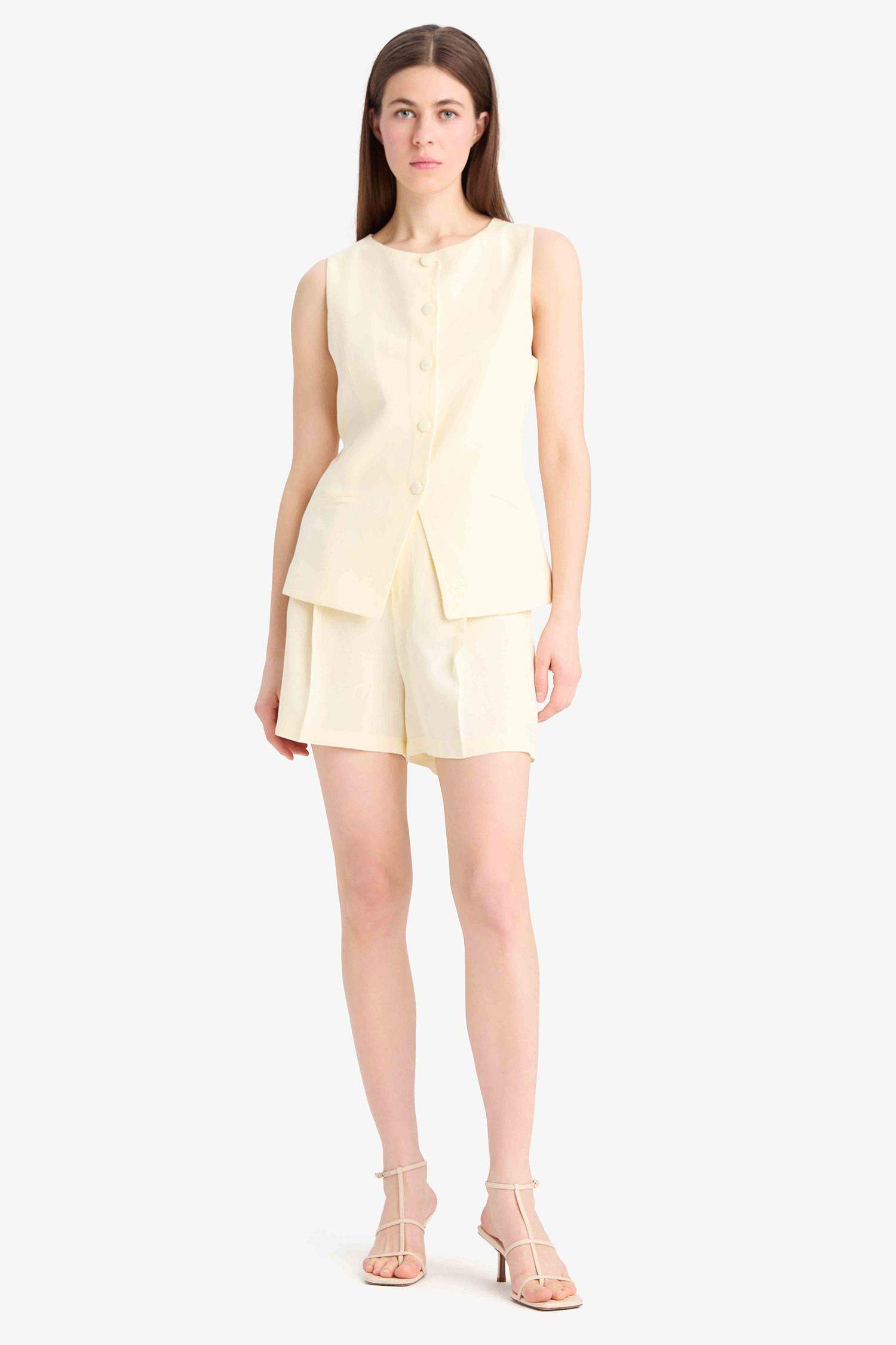 High Waist Linen Blend Shorts