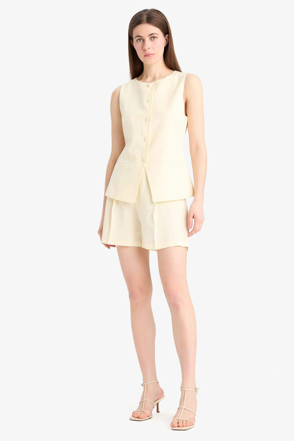 High Waist Linen Blend Shorts