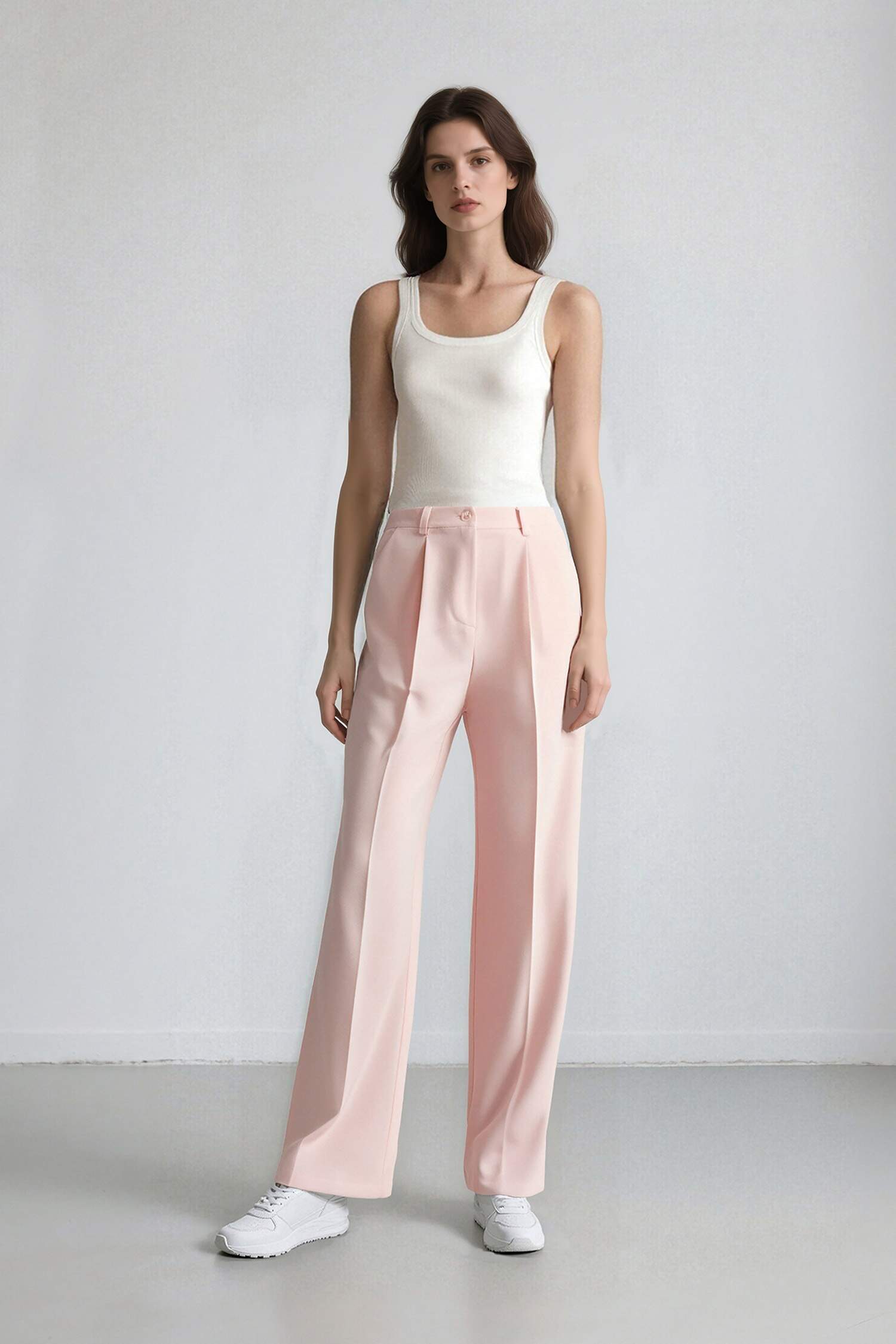 Afra X Defacto High Waist Long Length Wide Leg Crepe Fabric Trousers