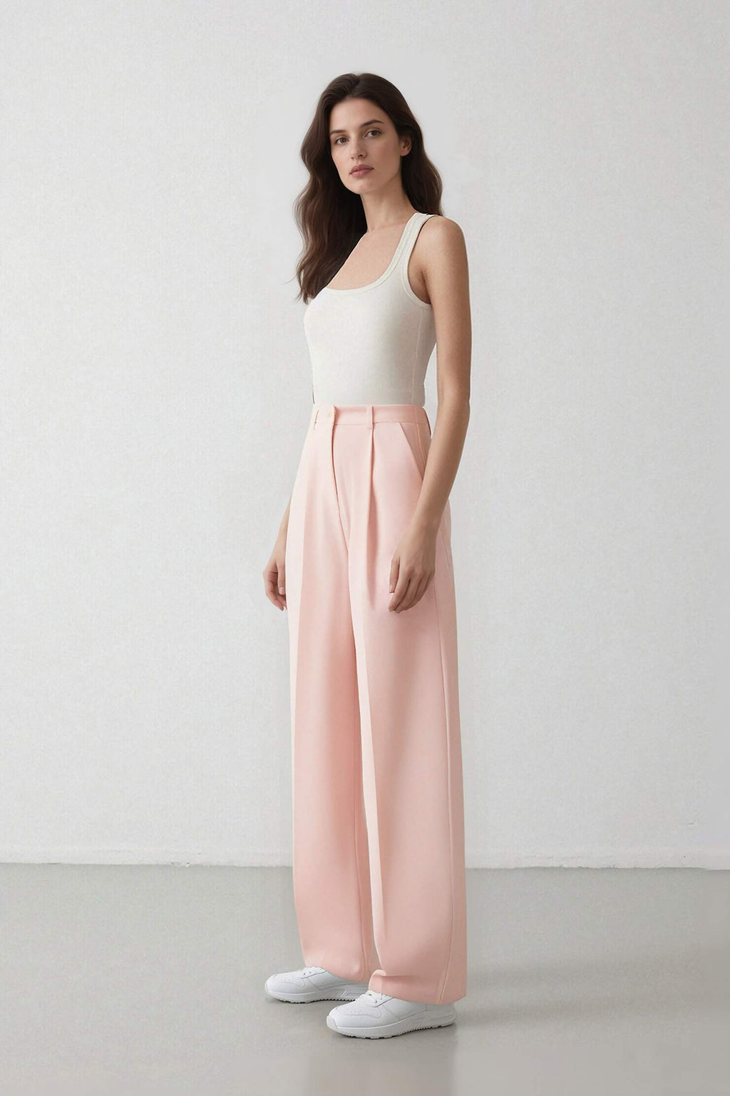 Afra X Defacto High Waist Long Length Wide Leg Crepe Fabric Trousers