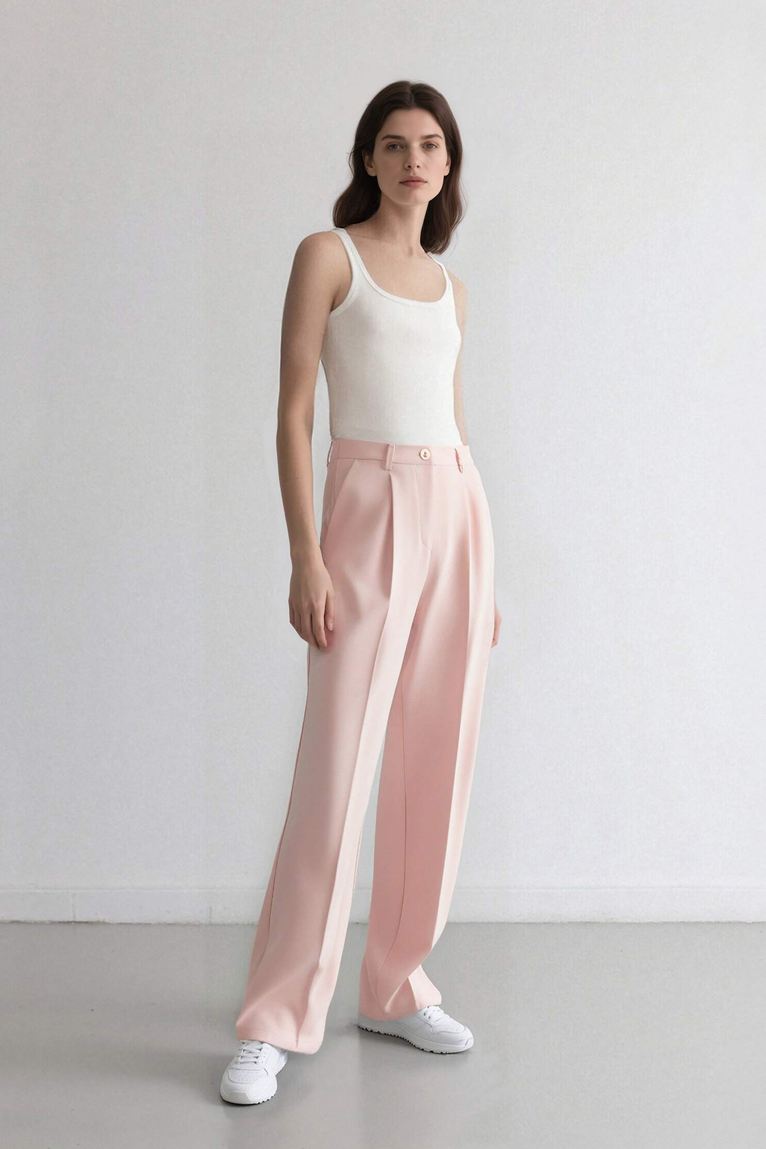 Afra X Defacto High Waist Long Length Wide Leg Crepe Fabric Trousers