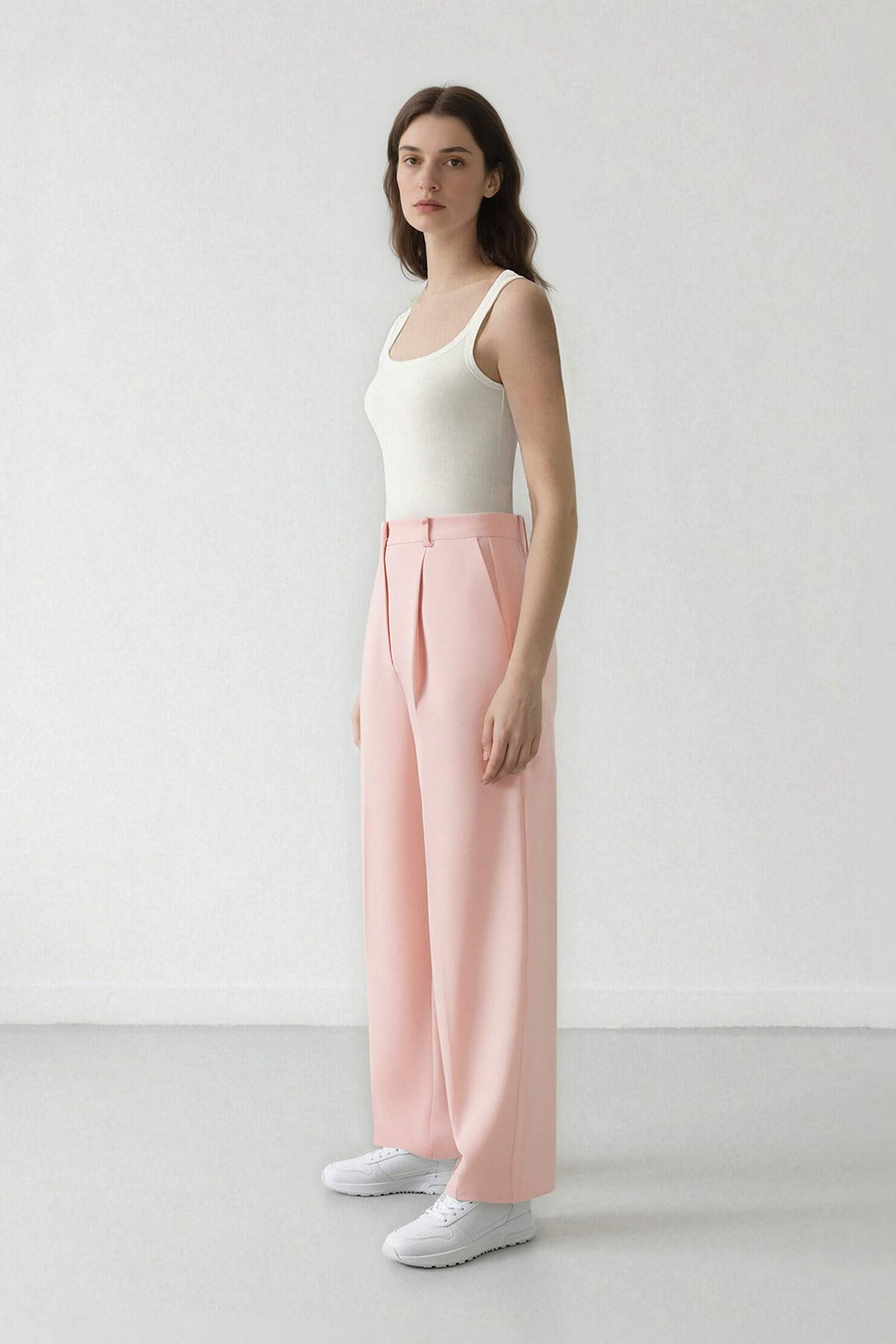 Afra X Defacto High Waist Long Length Wide Leg Crepe Fabric Trousers