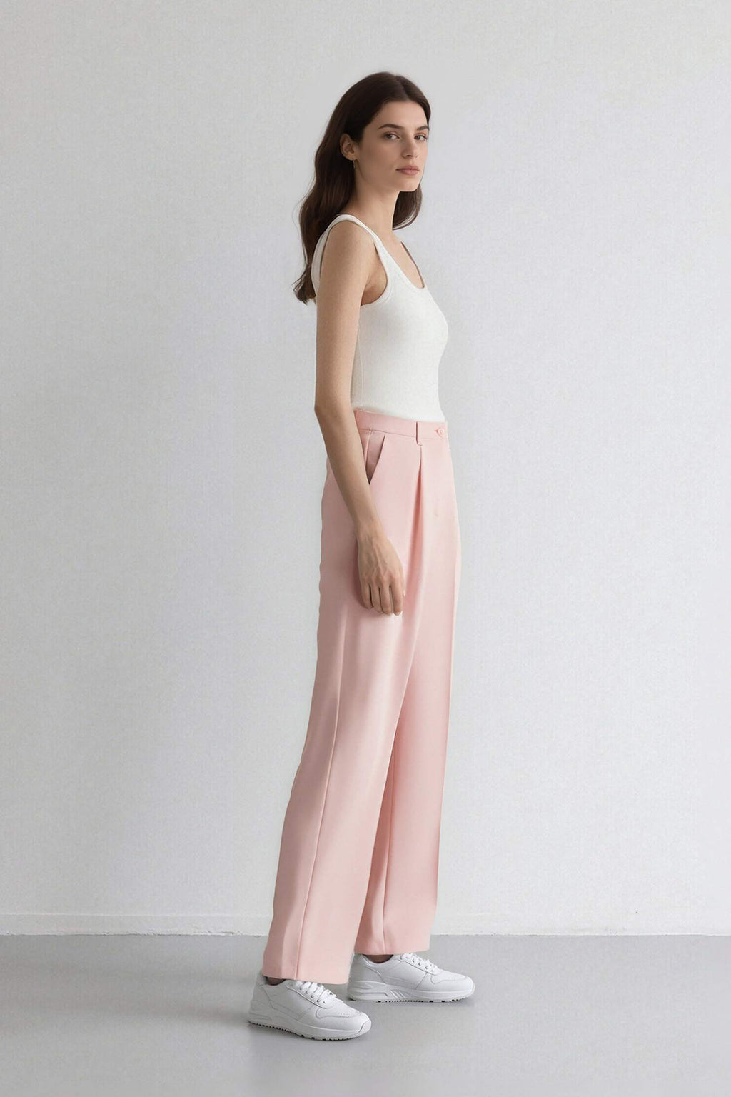 Afra X Defacto High Waist Long Length Wide Leg Crepe Fabric Trousers