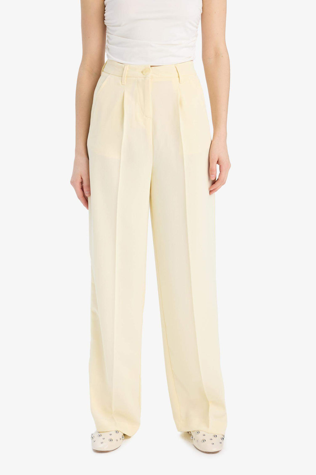Afra X Defacto High Waist Long Length Wide Leg Crepe Fabric Trousers