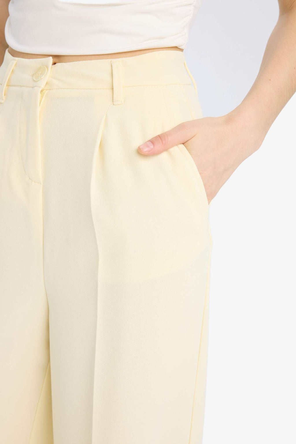 Afra X Defacto High Waist Long Length Wide Leg Crepe Fabric Trousers