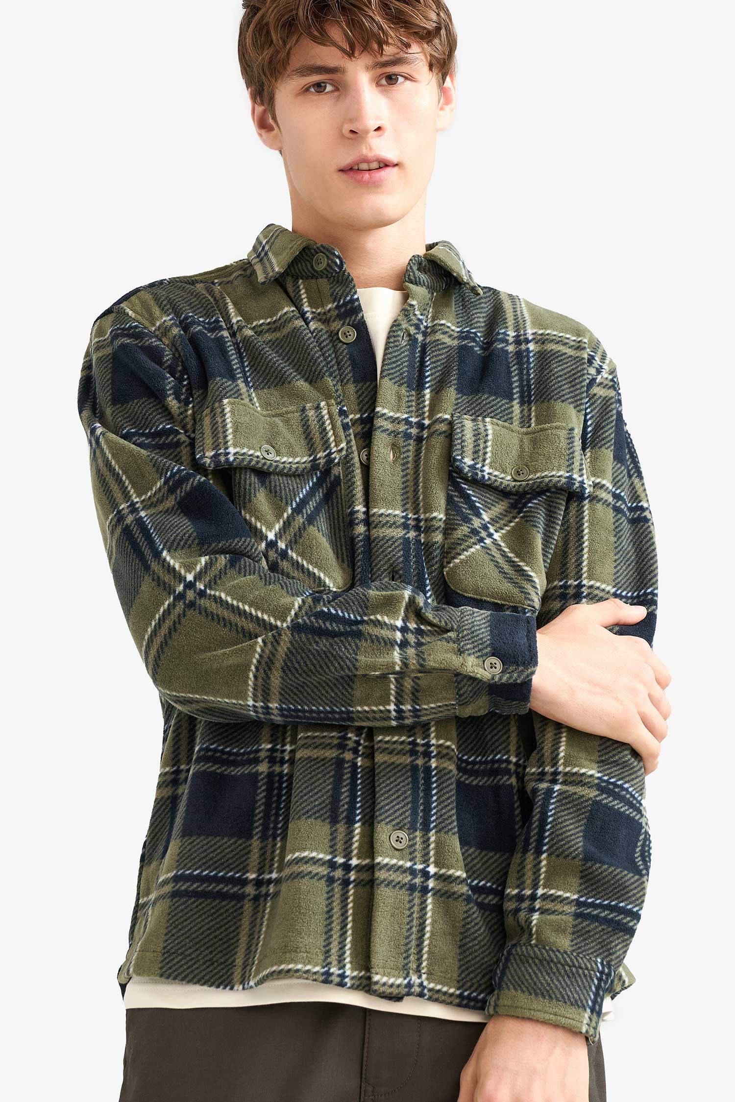 Regular Fit Plaid Fleece Long-Sleeve Shirt