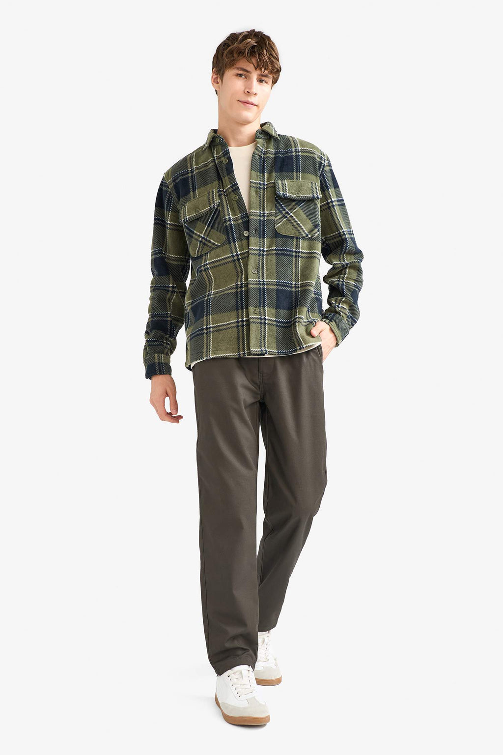 Regular Fit Plaid Fleece Long-Sleeve Shirt