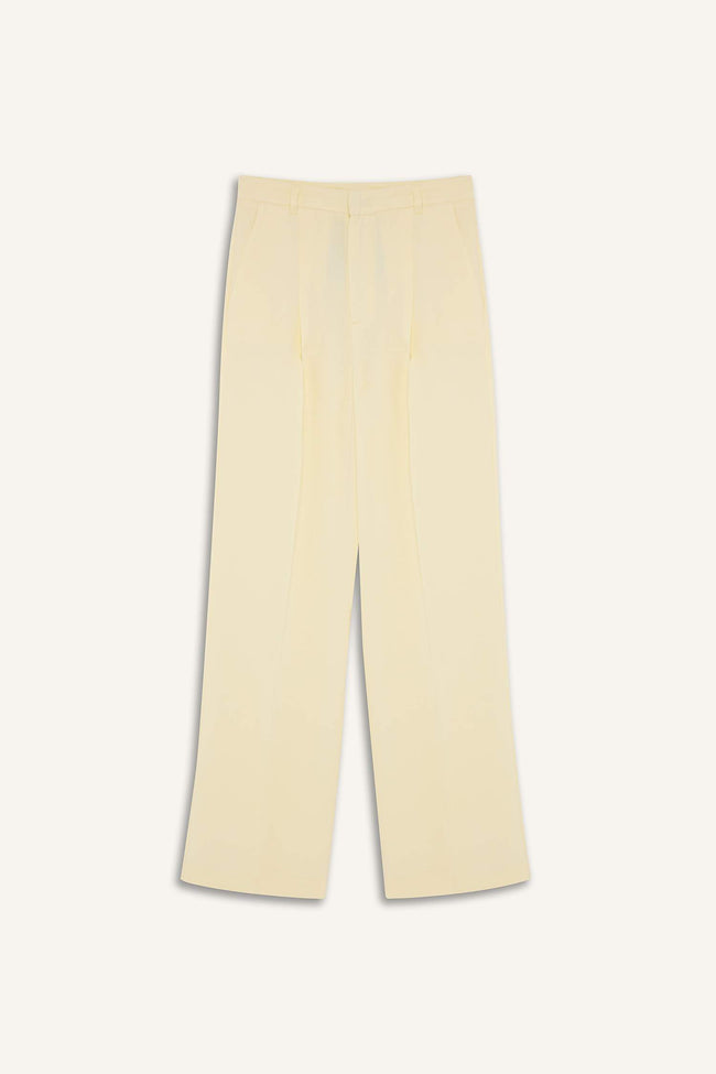 High Waist Straight Fit Linen Fabric Trousers Hover Image