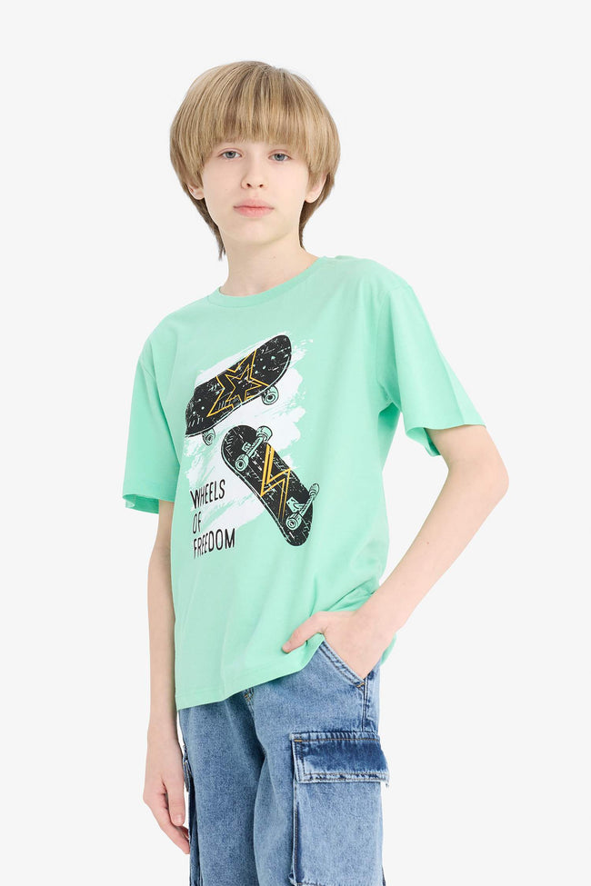 Boy Crew Neck Printed Short Sleeve T-Shirt Main Image