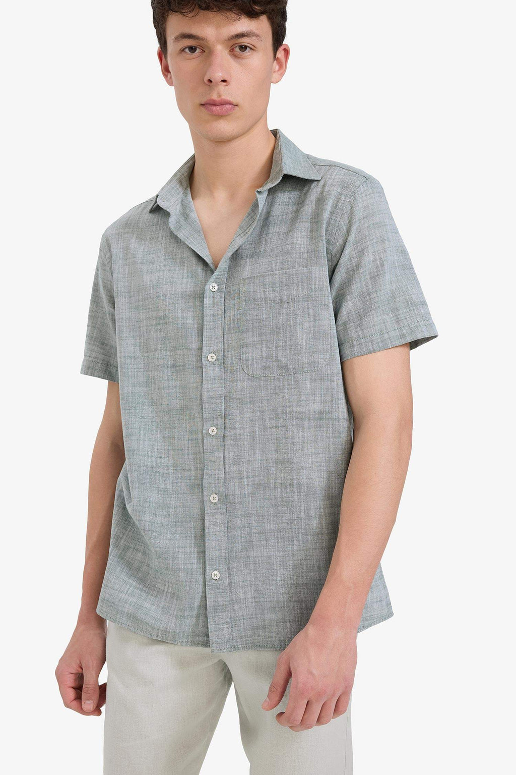 Regular Fit Polo Collar Cotton Shirt