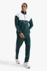 Boxy Fit Stand Collar Half Zipper Printed Sports Sweatshirt