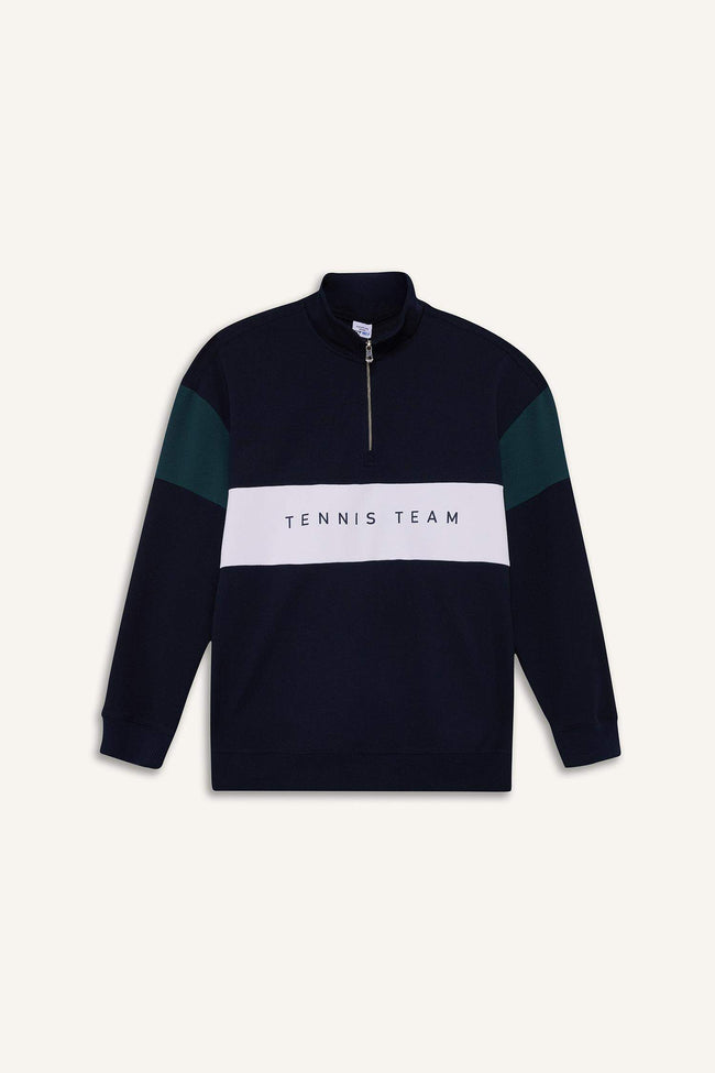 Boxy Fit Stand Collar Half Zippered Sports Sweatshirt Main Image