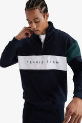 Boxy Fit Stand Collar Half Zippered Sports Sweatshirt
