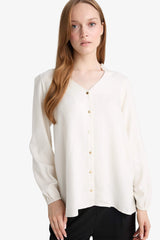 Regular Fit Crew Neck Glittery Fabric Long Sleeve Shirt