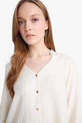 Regular Fit Crew Neck Glittery Fabric Long Sleeve Shirt