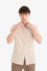 Regular Fit Stand-up Collar Cotton Shirt
