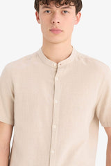 Regular Fit Stand-up Collar Cotton Shirt