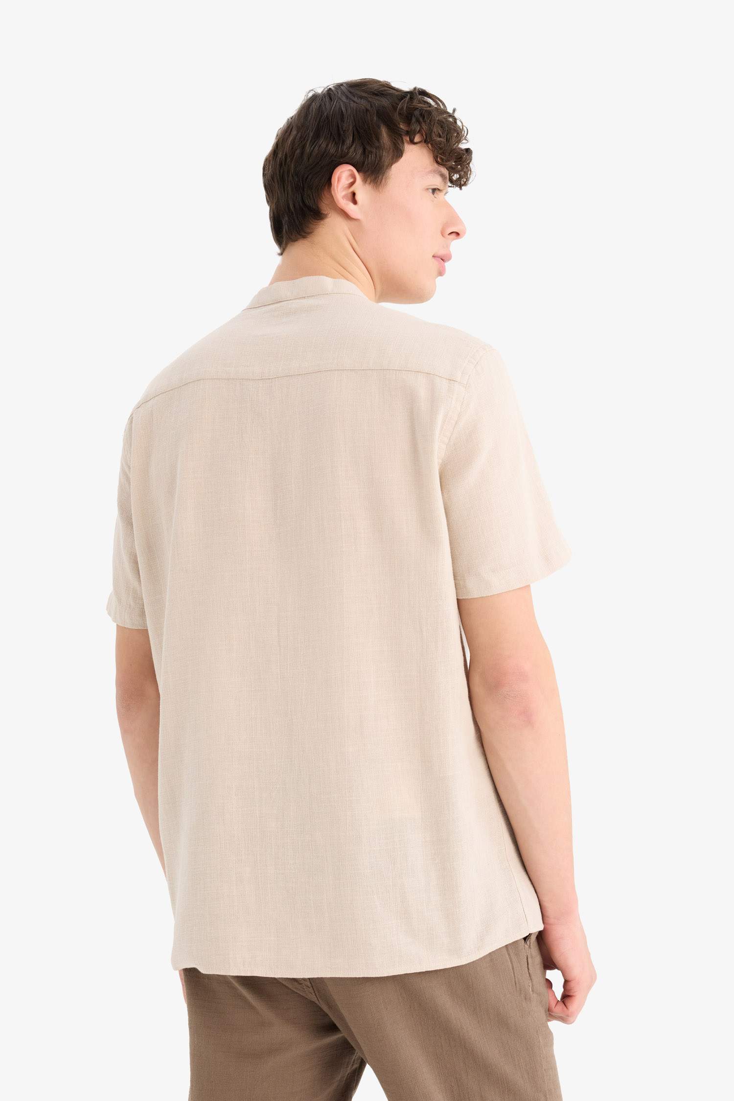 Regular Fit Stand-up Collar Cotton Shirt