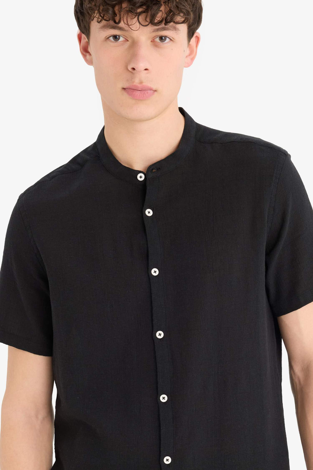 Regular Fit Stand-up Collar Cotton Shirt