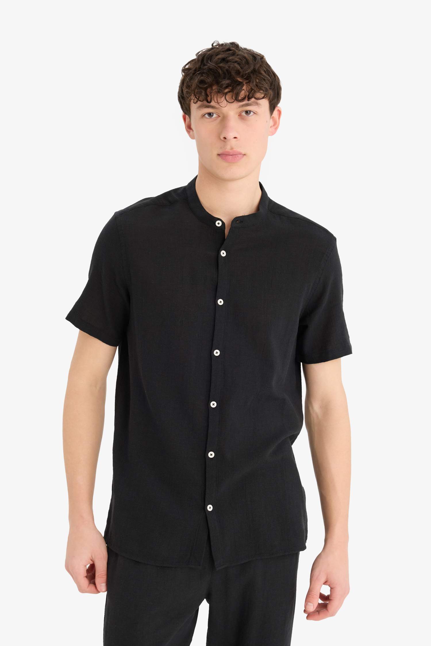 Regular Fit Stand-up Collar Cotton Shirt