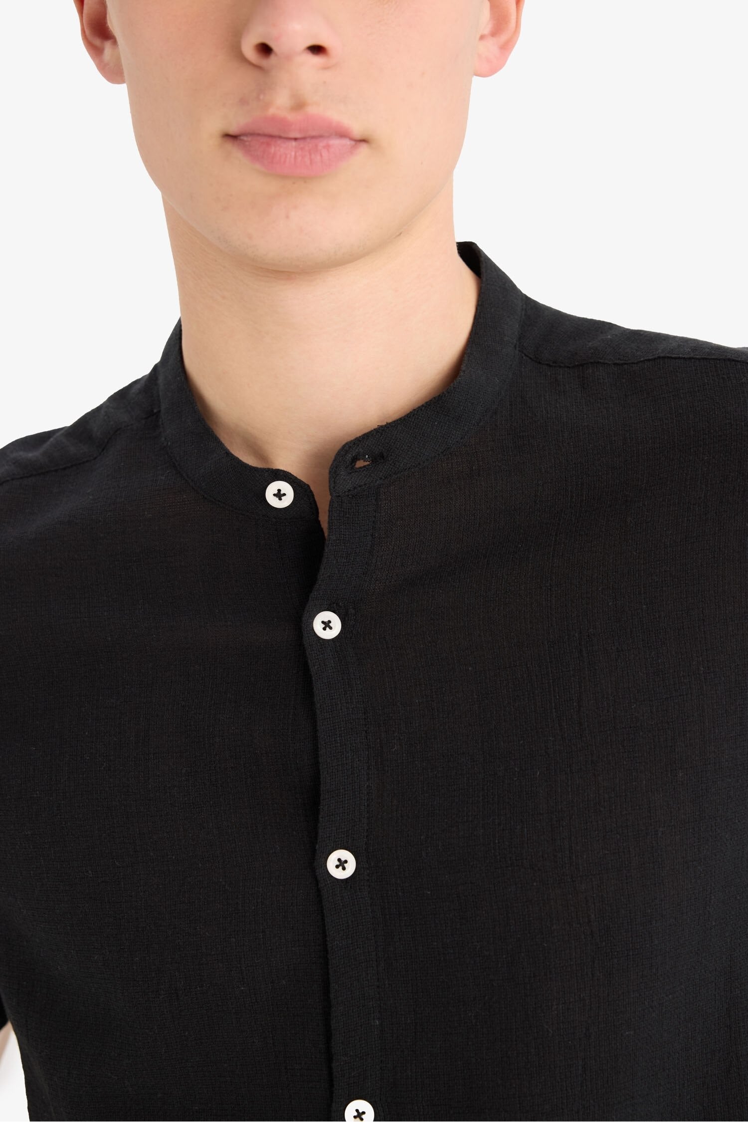 Regular Fit Stand-up Collar Cotton Shirt