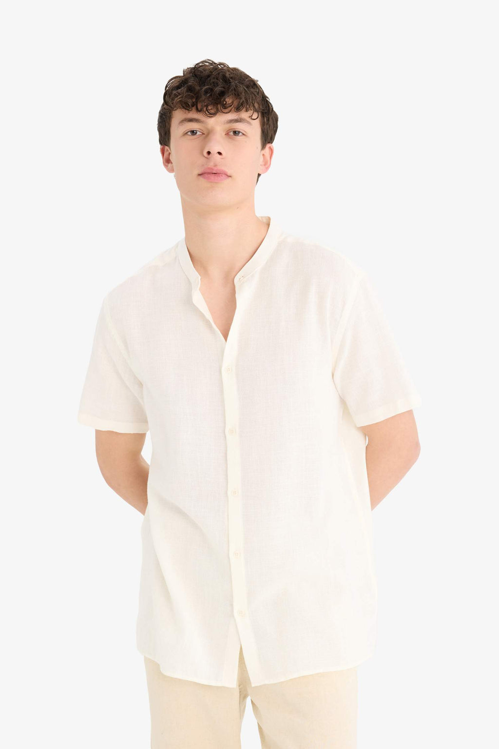 Regular Fit Stand-up Collar Cotton Shirt