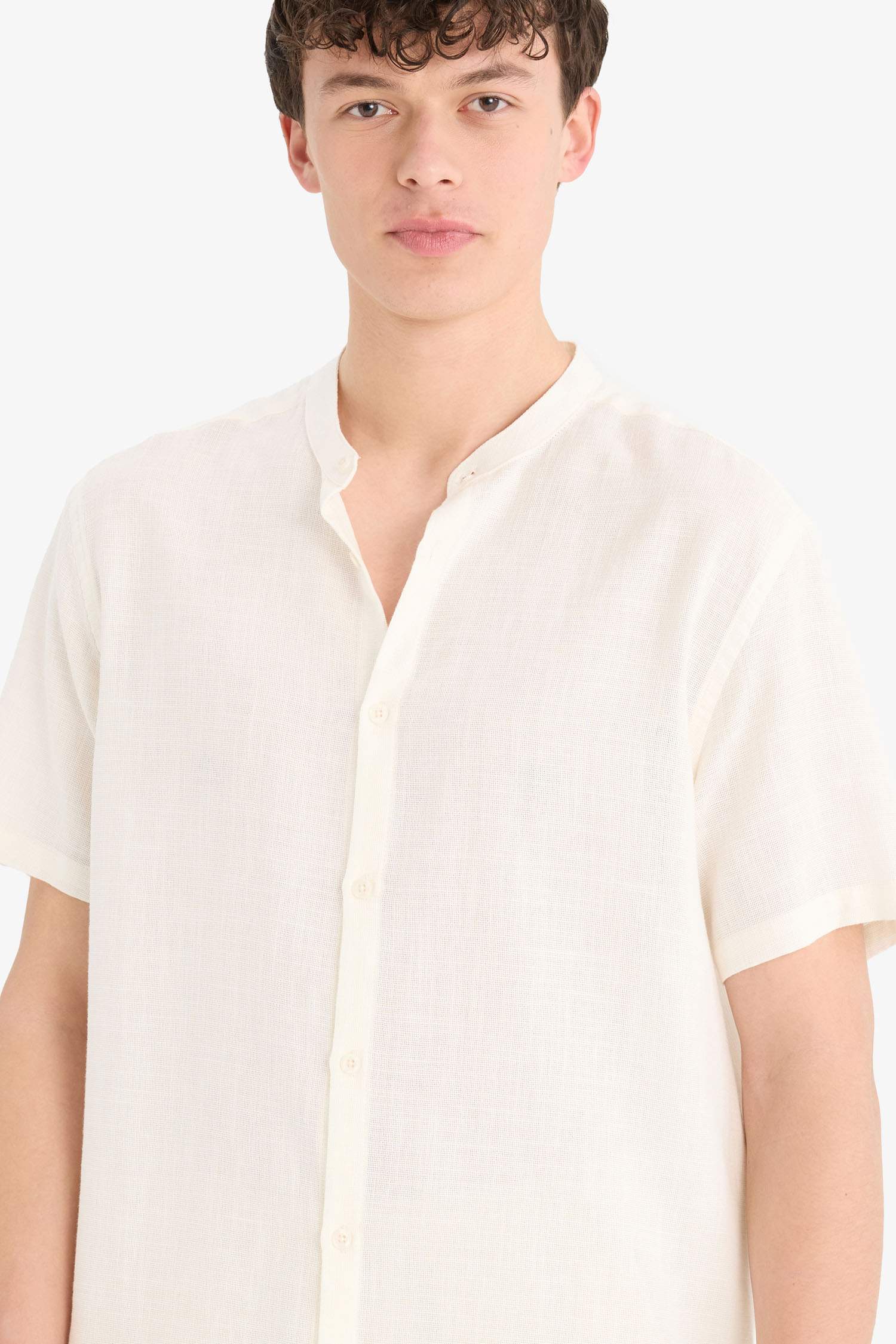 Regular Fit Stand-up Collar Cotton Shirt