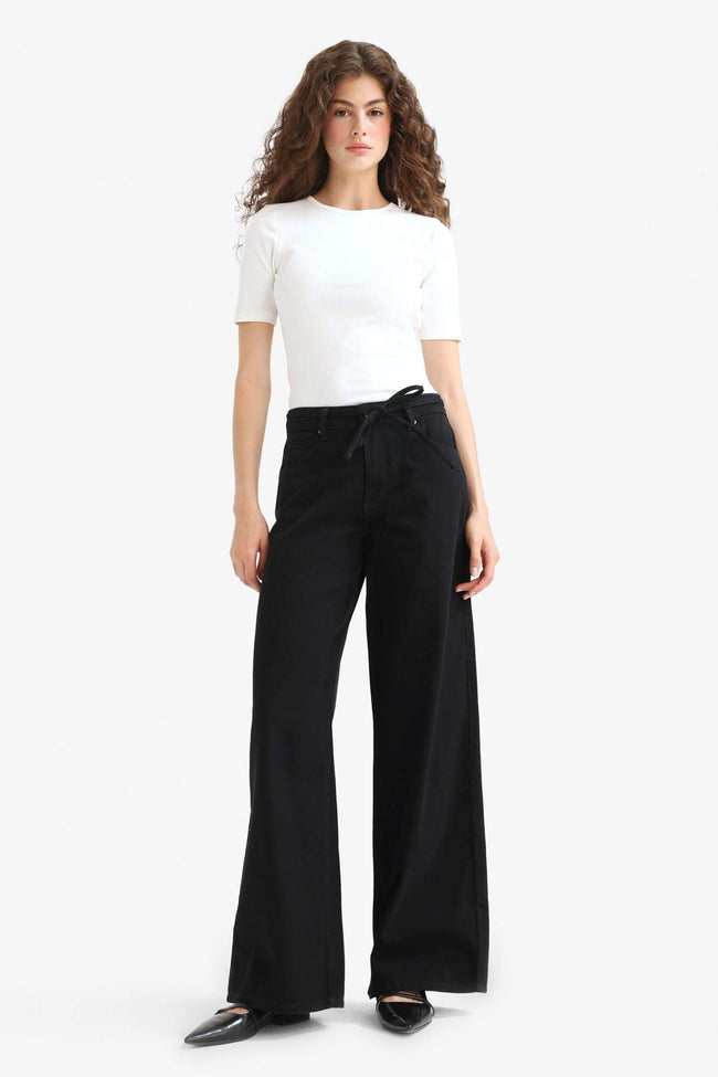 Wide Leg Gabardine Trousers with a Regular Waist and Regular Length Hover Image