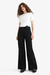 Wide Leg Gabardine Trousers with a Regular Waist and Regular Length