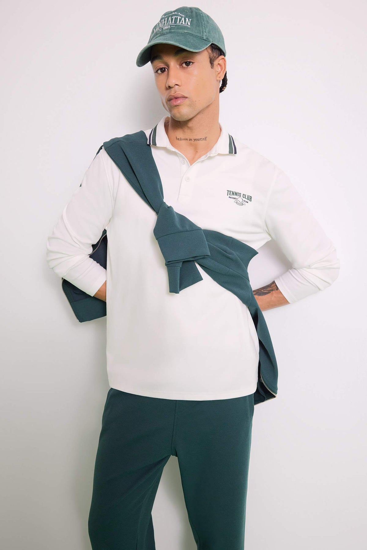 DeFactoFit Standard Fit Polo Neck Printed Sports T-Shirt