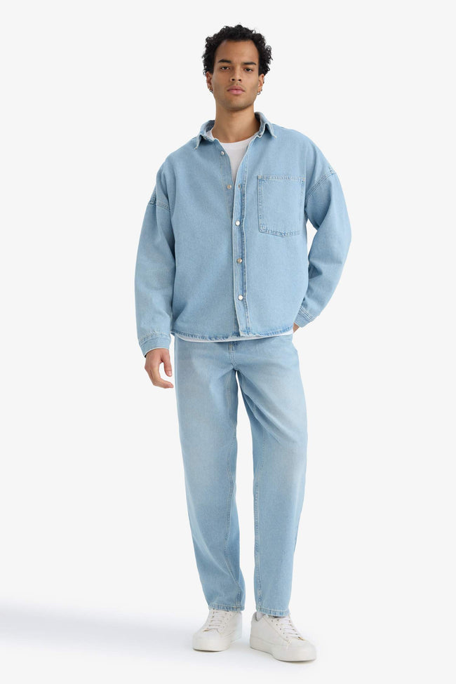 Oversize Wide Fit Denim Long Sleeve Shirt Main Image