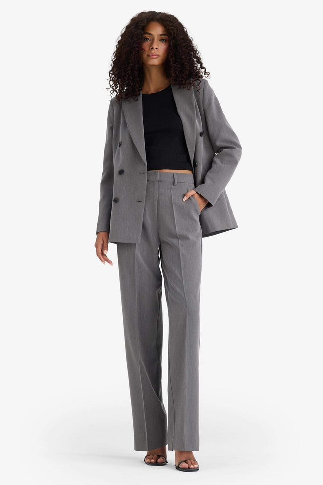 Straight Fit High Waist Crop Belted Trousers Hover Image