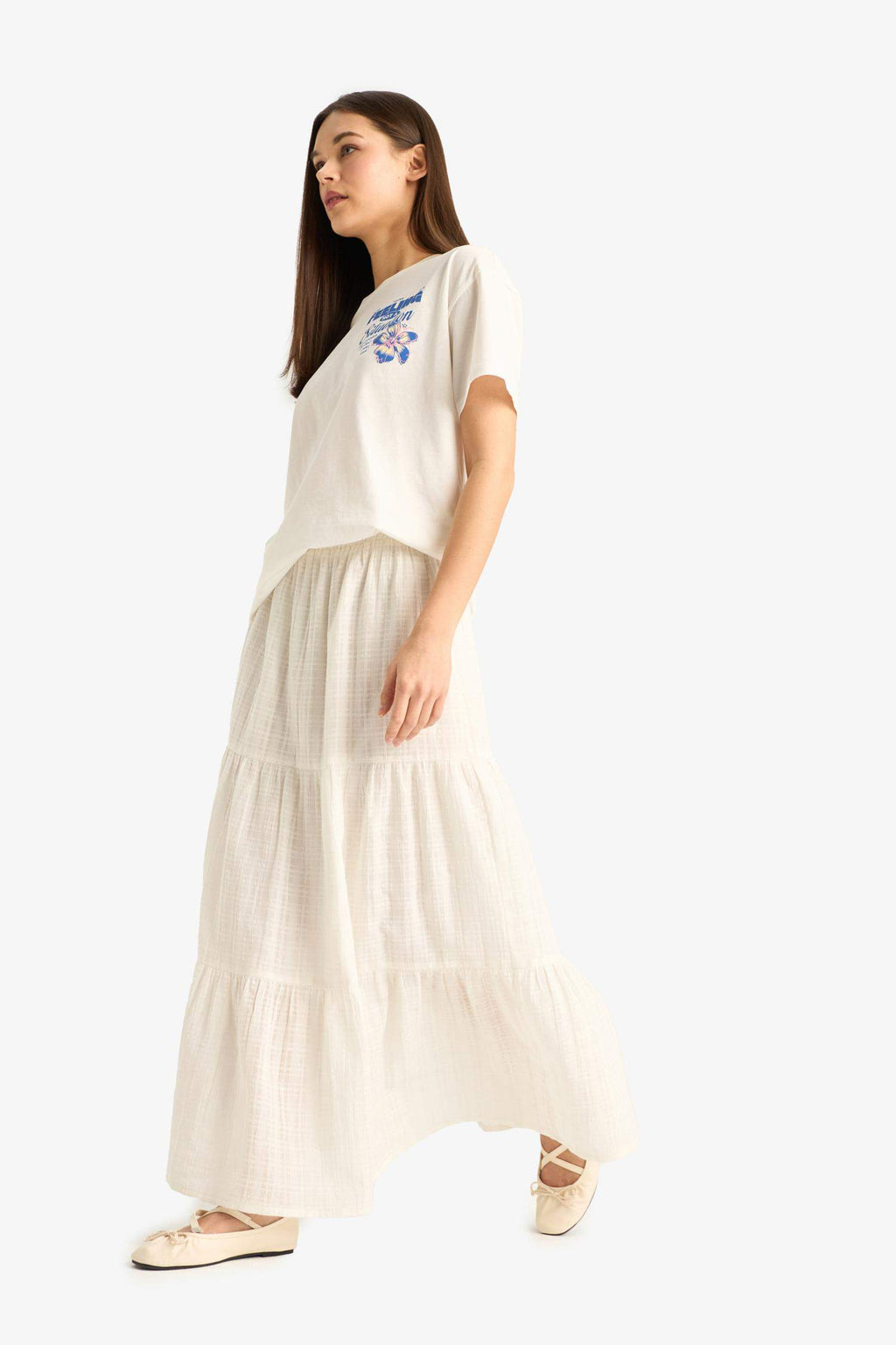 Textured cotton-lined maxi skirt with a regular fit