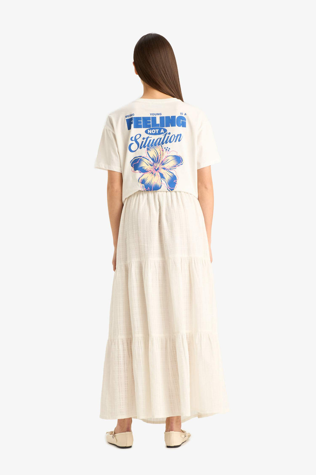 Textured cotton-lined maxi skirt with a regular fit